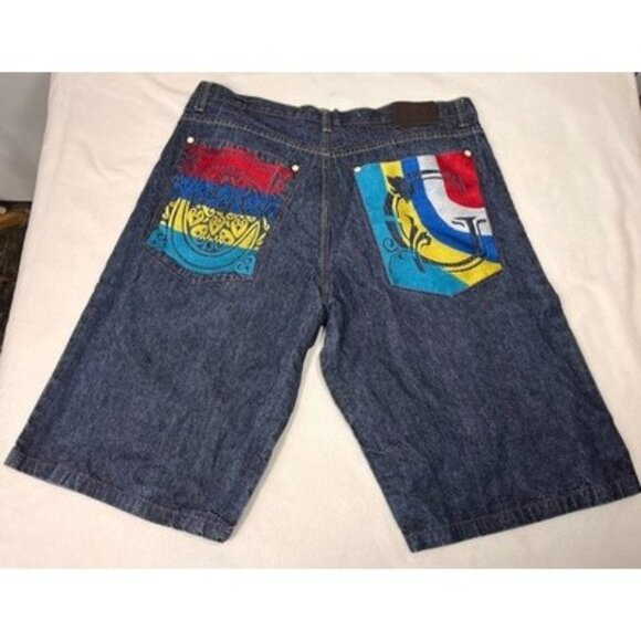 Vintage Y2K Coogi Blue Jean Shorts Sz 42 Denim Embroidered Baggy Hip Hop Jorts - Picture 1 of 13